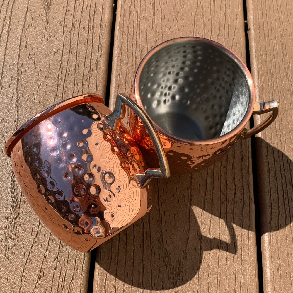 SET OF 2 SILVER ONE HAMMERED COPPER MOSCOW MULE CUPS